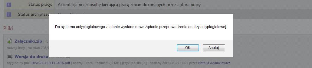 Powyższą operację należy potwierdzić (Rysunek 9): Rysunek 9 Należy pamiętać, że raport ten może nie być dostępny natychmiastowo.