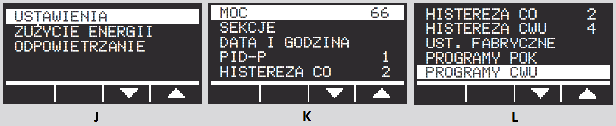 W standardowym trybie pracy, kocioł utrzymuje temperaturę c.o. ustawioną w menu, powiększoną o wartość korekty zgodnie z poniższą tabelą.