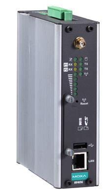 Wybrane urządzenia Moxa W406 Częstotliwość pracy : GSM/GPRS/EDGE-850/900/1800/1900-MHz CPU: EP9302 ARM9 32-bit RISC CPU, 200 MHz OS: WinCE 6.0/Embedded Linux with MMU, v. 2.6.23 Interfejsy: Ethernet, RS-232, RS-422, RS-485 Prędkość transmisji: Edge 237 Kbps DL 237 Kbps UL, GPRS 85.