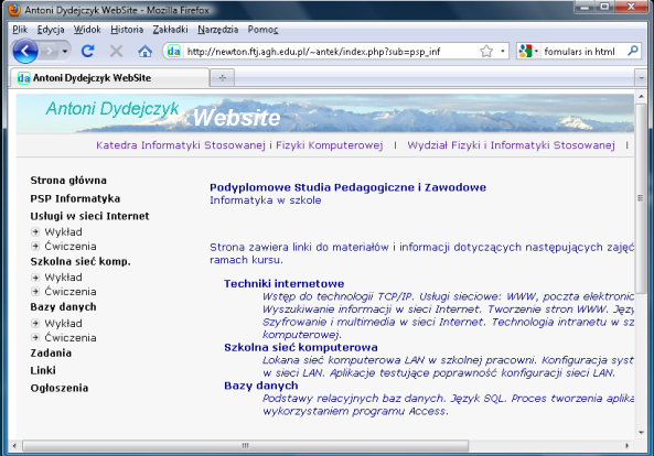 Protokół HTTP 2 http://newton.ftj.agh.edu.pl/~antek/test.html 1 Serwer WWW test.html 2 Plik: test.