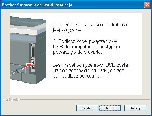 KROK 2 Instalowanie sterownika drukarki Windows Użytkownicy korzystający z kabla interfejsu USB (tylko Windows 98/Me/2000/XP) Kiedy na ekranie pojawi się Kreator znajdowania nowego sprzętu, kliknij