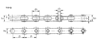 ŁŃCUCHY ROLKOWE ZE SWORZNIMI DRĄŻONYMI Oznaczenie p d1 b1 d2 d3 b2 b3 h2 s F min (kn) Q (kg/m) C 2040 HP 25,400 7,92 7,85 5,70 4,00 16,50 17,60 12,00 1,50 11,00 0,46 C 2042 HP 25,400 15,88 7,85 5,70