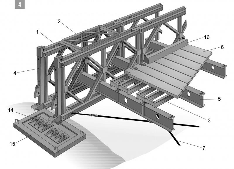 Pomost konstrukcyjny składa się z ułożonych w poprzek mostu dwuteowych belek poprzecznych zwanych potocznie poprzecznicami (w moście Baileya to Ι10 o długości 5,8 m) łączących naprzeciwległe dźwigary
