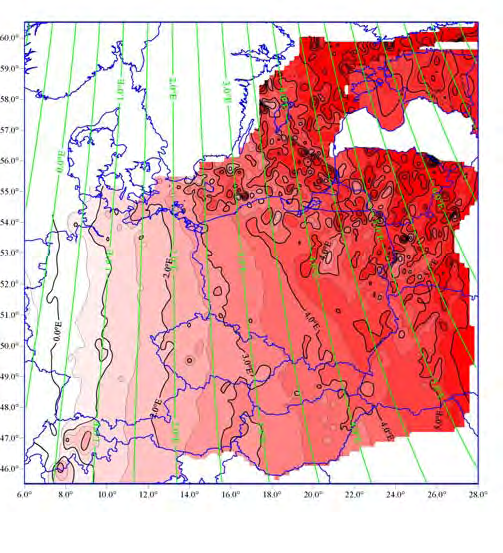 Zmiana pola magnetycznego Ziemi w latach 1980 2005... 61 Rys. 17. Deklinacja magnetyczna na epokę 2006.