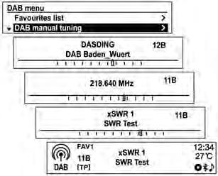 W trybie radia DAB nacisnąć przycisk MENU-TUNE, aby wyświetlić Menu DAB.