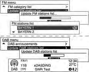 140 System audio-nawigacyjny nacisnąć przycisk MENU-TUNE. Zostanie wyświetlona lista kategorii FM/DAB.