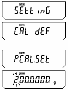 10.3.5 Wprowadzanie wartości masy zewnętrznego wzorca dla E-CAL 1. W trybie wyświetlania masy naciskać klawisz [CAL] aż pojawi się komunikat SettinG. Nacisnąć klawisz [O/T]. Pojawi się CAL def 2.