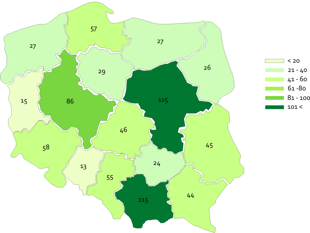 S t r o n a 56 Województwo 2006 2007 2008 2009 2010 Zmiana 2006-2010 świętokrzyskie 22 24 27 24 24 9,09% lubuskie 14 14 15 15 15 7,14% opolskie 13 13 13 13 13 0,00% Polska ogółem 703 720 743 774 782