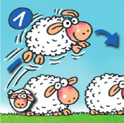 Wszystkie owce stojące na polach tworzących linię pionową lub poziomą, przemieszczają się wzdłuż tej linii o 1 pole.