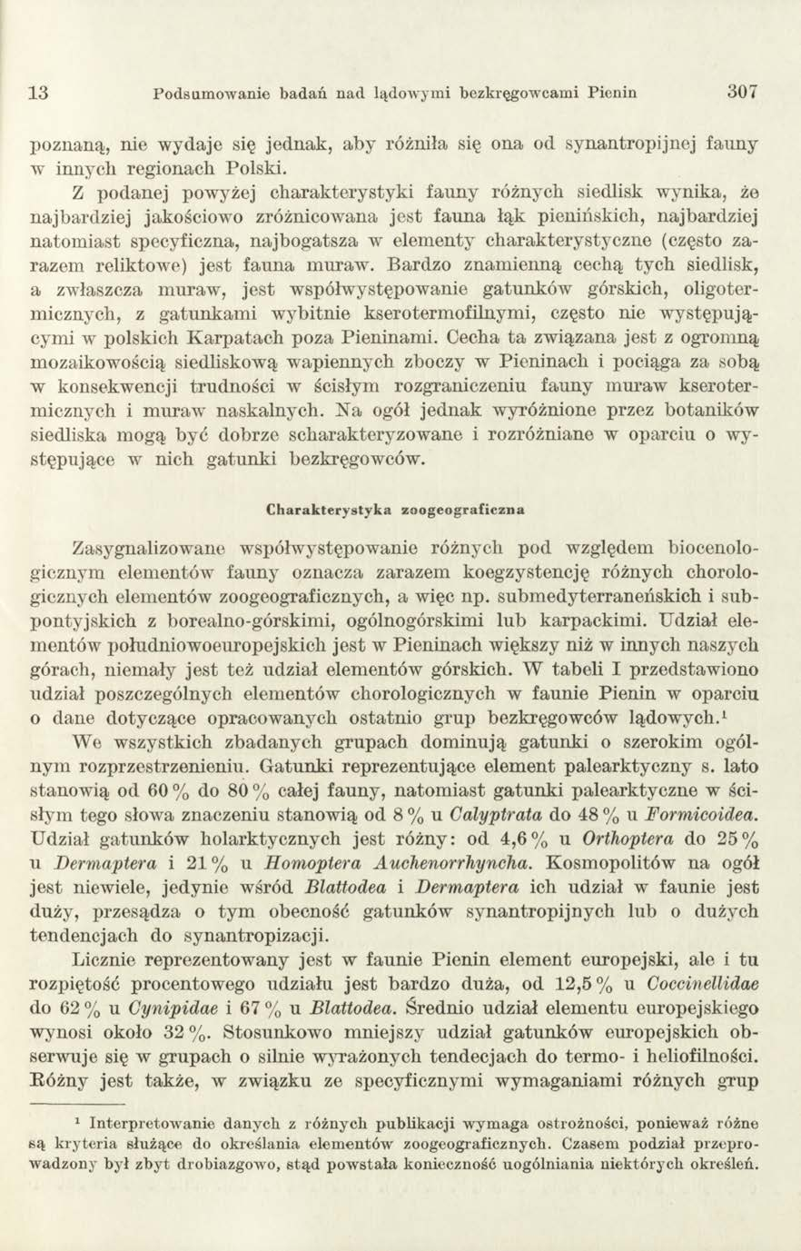 13 Podsum ow anie badań n ad lądow ym i bezkręgow cam i Pienin 307 poznaną, nie w ydaje się jednak, alby różniła się ona od synantropijncj fauny w inny cli regionach Polski.