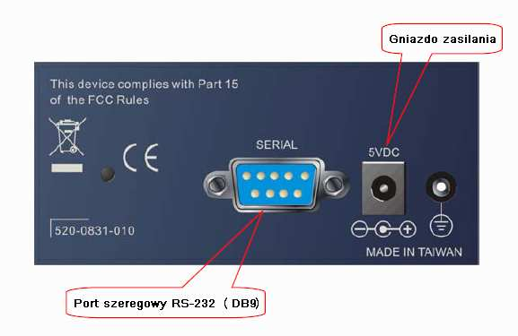 Opis diod LED: Panel tylni: Dioda Kolor Opis Power zielony prawidłowe zasilanie urządzenia CPU/Loop LINK zielony zielony świecenie ciągłe oznacza prawidłową pracę CPU, świecenie pulsacyjne oznacza