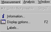 8. W interfejsie programu wybrać opcję Measurement > Information Wpisać odpowiednie opisy w wolne pola. Następnie przejść do Display options i ustawić wartości zakresowe na osiach x i y. 9.