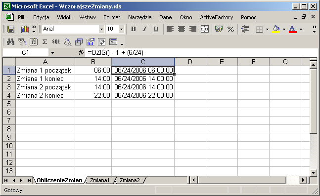 Okno Excel a z wprowadzonymi wartościami na