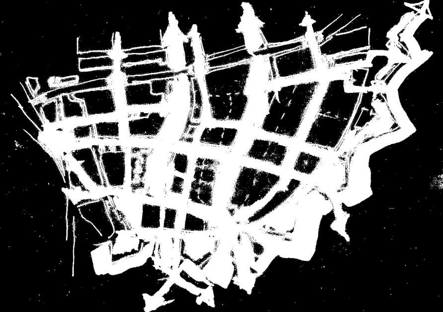 Il. 25. Szkic koncepcyjny układu lokalnych przestrzeni publicznych na Starym Przedmieściu, południowej części Wyspy Spichrzów oraz Dolnym Mieście (autor ARM).