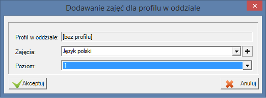 W menu Klasyfikacja wybierz polecenie Plany nauczania wyświetli się okno Edycja planów nauczania profili. 2.