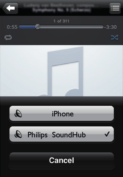 Odtwarzanie dźwięku z urządzenia AirPlay Zestaw SoundHub ma wbudowany odbiornik AirPlay, który umożliwia bezprzewodowe przesyłanie