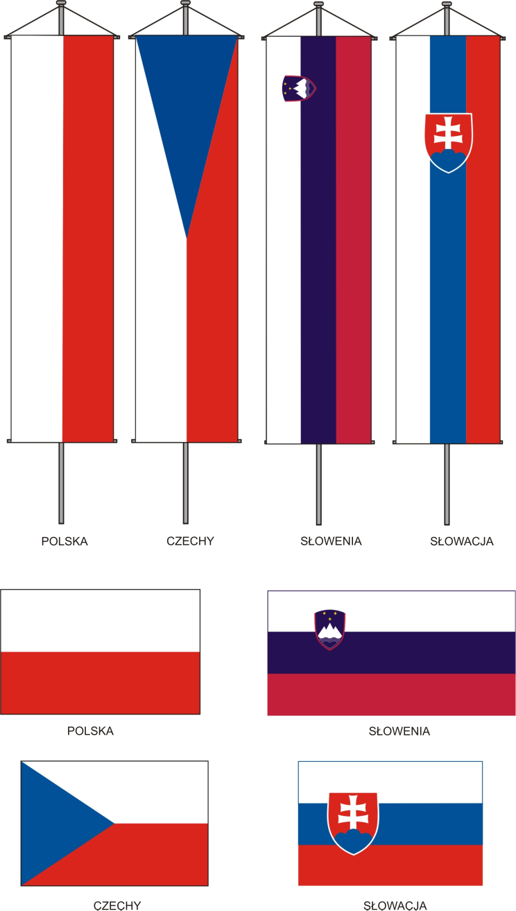 27 FLAGI PODCZAS MARSZÓW Podczas marszów flaga państwowa RP jest niesiona przed rzędem innych flag. Może być niesiona również z innymi flagami w jednym rzędzie.