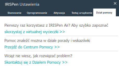 Rozwiązywanie problemów W przypadku wystąpienia problemów podczas korzystania z urządzenia IRISPen Air TM 7: Kliknij ikonę ze znakiem zapytania, aby wyświetlić opisy.