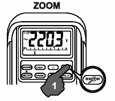 4.13. Tryb ZOOM x5 (tylko BM815s, BM817s) 1. Wcisnąć przycisk ZOOM, aby 5-krotnie zwiększyć rozdzielczość analogowego bargrafu.
