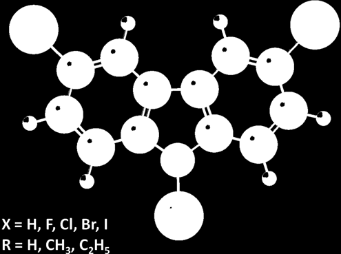 DYSKUSJA WYNIKÓW W pracy D1 opisano systematyczne wyniki obliczeń kwantowo-mechanicznych dla serii 3,6-dihalogeno-9H-karbazolu i jego pochodnych (Rysunek 4), w tym wyznaczonych parametrów