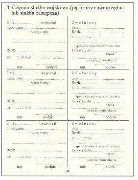 WZÓR NR 10 (3) KSIĄŻECZKA WOJSKOWA do 15 i 17 4. Ósma strona książeczki wojskowej druk koloru czarnego.