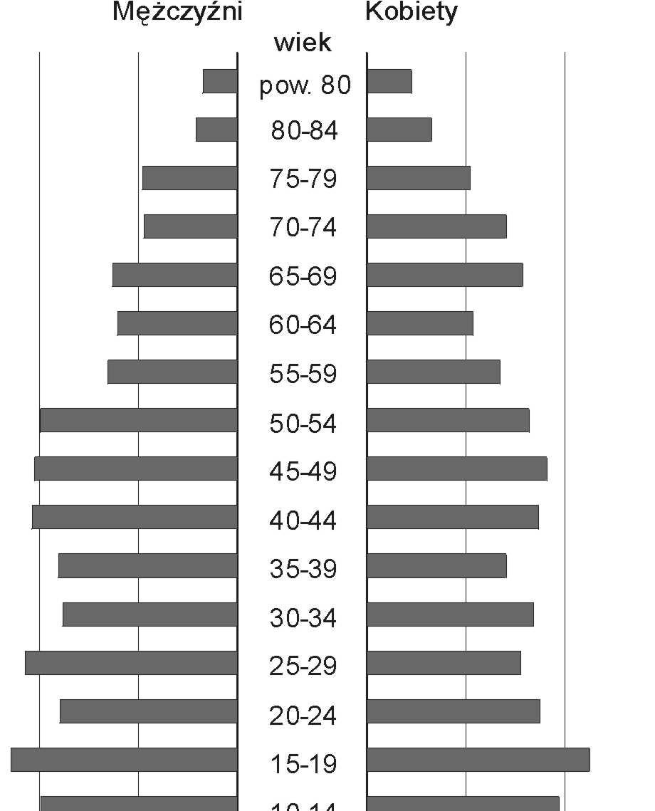 Ludno miasta i gminy Szadek w wietle wyników NSP 2002 85 miasto wie Rys. 2. Struktura demograficzna ludno ci w mie cie i na wsi w gminie Szadek w 2002 r.