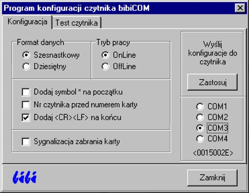 3. Konfigurowanie czytnika MM-R32 Konfigurację można również ustawić z własnego programu, poprzez wysłanie rozkazu: K, CFG, -CFG CFG to bajt konfiguracji, w którym poszczególne bity włączają