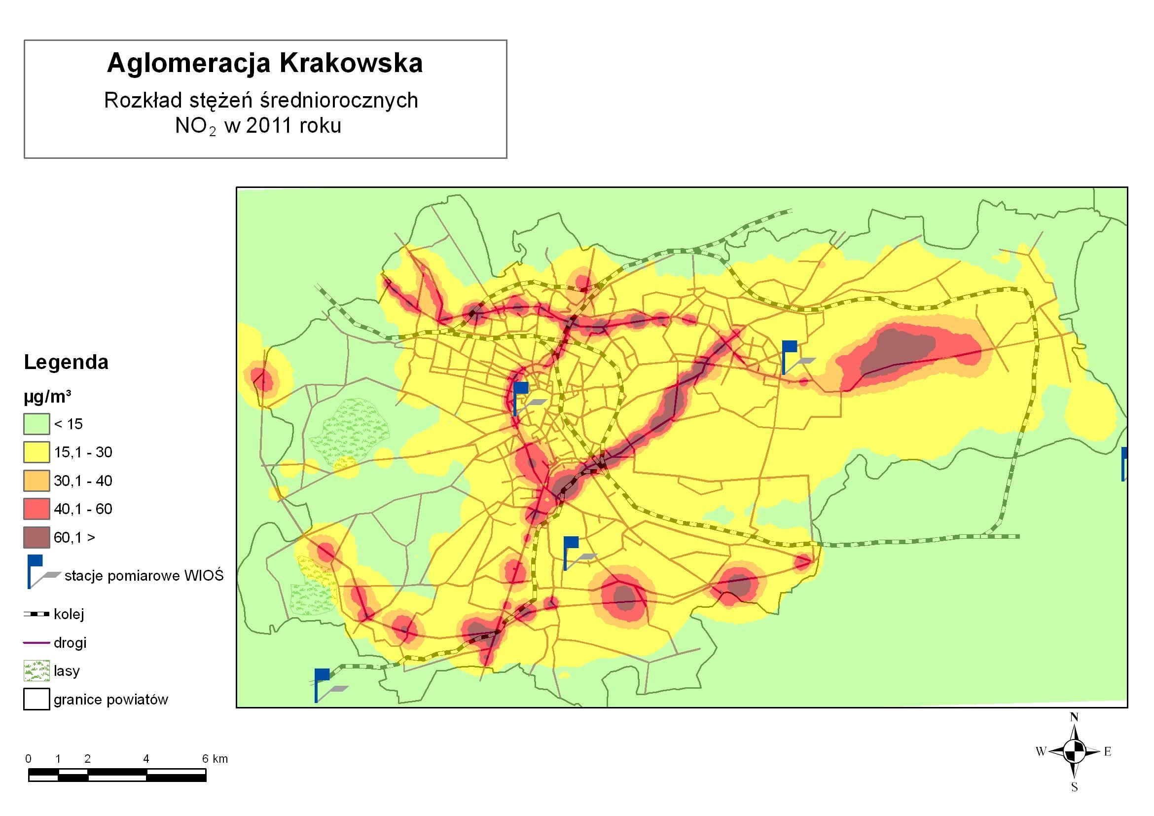 Diagnoza stanu aktualnego Rysunek 2-11 Rozkład stężeń średniorocznych