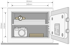 Akcesoria Sejfy YLM/200/EG1 Specyfikacja: elektronicznie sterowane 22 mm rygle, 6-zapadkowy dwuryglowy zamek odblokowywany ręcznie, 2 klucze w