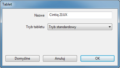 26 ZMIANA TRYBU PRACY TABLETU Na liście TABLET w panelu sterowania kliknij dwukrotnie ikonę pióra na ekranie piórkowym, aby wyświetlić okno TABLET.