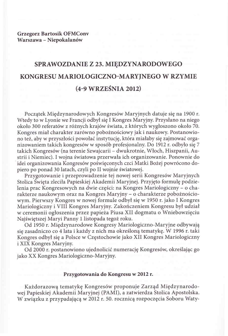Grzegorz Bartosik OFMConv Warszawa- Niepokalanów SPRAW OZDANIE Z 23.