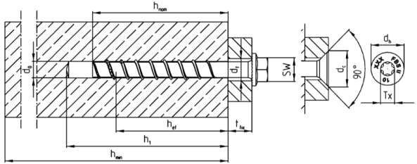 Strona 8 Europejskiej Oceny Technicznej Tabela B1: Parametry montażowe h nom [mm] 50 65 55 65 85 60 75 100 65 85 115 Nominalna średnica wiertła d 0 [mm] Średnia ostrza wiertła d cut [mm] 8,45 10,45