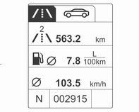 Wskaźniki i przyrządy 101 Licznik przebiegu dziennego 2 Średnie zużycie paliwa 2 Średnia prędkość jazdy 2 Prowadzenie po trasie Cyfrowe wskazanie prędkości Cyfrowe wyświetlanie prędkości chwilowej.