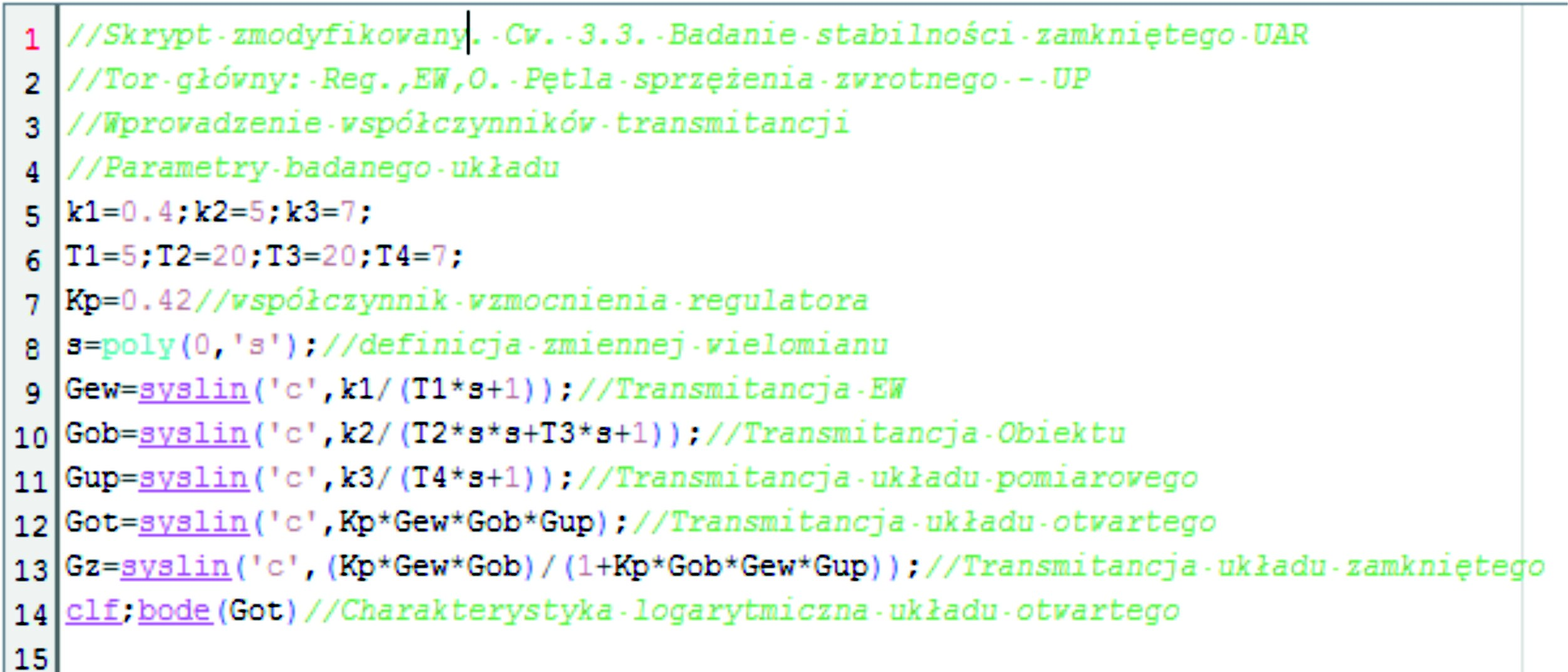 Rys 16: Rysowanie logarytmicznych charakterystyk otwartego UAR Rys 17: Wykresy charakterystyk logarytmicznych: amplitudowej i fazowej układu otwartego Powyższe wykresy otrzymano dla układu w którym