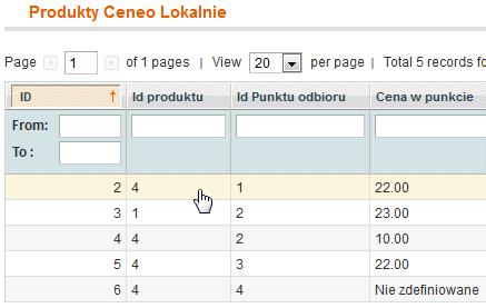 należy kliknąć odpowiedni rząd w tabelce: Zmieniamy interesujące nas pola