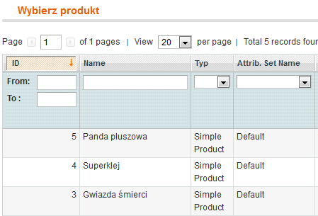 Dodawanie produktów Aby dodać produkt należy nacisnąć przycisk Nowy produkt Pojawi się tabelka do