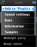 Dodawanie utworów do bieżącej listy odtwarzania Podczas odtwarzania utworów można dodać swoje ulubione utwory, albumy, wykonawców i rodzaje do Playlist on the go (bieżącej listy odtwarzania).