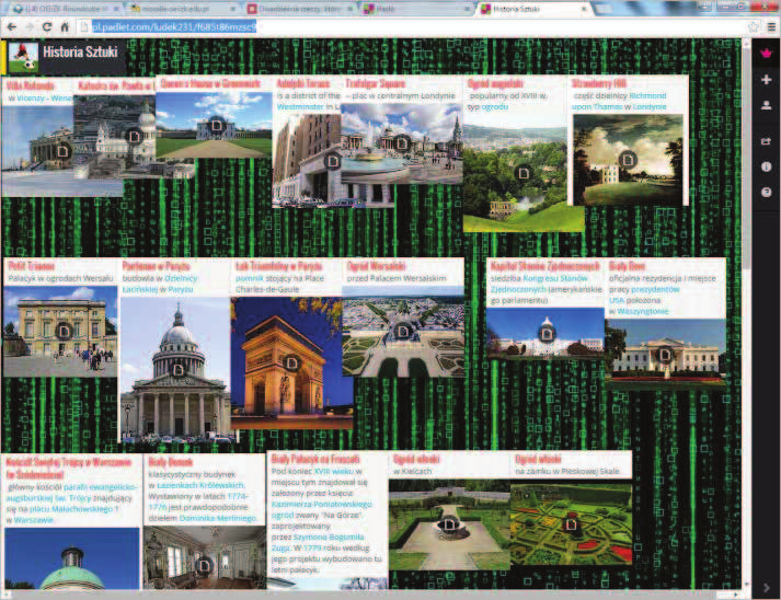 Jak chmurą internetową wspomóc swoje uczenie się? 25 Rysunek 3. Przykład padletu zbierającego materiały na lekcję z historii sztuki do spisu WebQuestów, które tworzą nauczyciele.