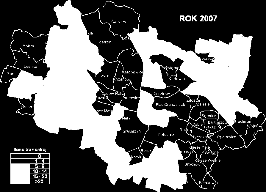 przy granicach miasta, a w roku 2007 transakcje przeniosły się poza granice miasta.