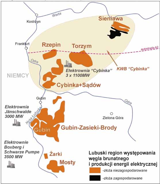 Nr 2 PRZEGLĄD GÓRNICZY 63 Rys. 1. Lokalizacja Kopalni i Elektrowni Cybinka [Opracowanie własne] Fig. 1. Location of mine and power station Cybinka [Own elaboration] 2.2. Region wielkopolski W regionie wielkopolskim oprócz przewidzianych do zagospodarowania w scenariuszu optymistycznym złóż Poniec-Krobia, Oczkowice, przewiduję się zagospodarować złoże Trzcianka.