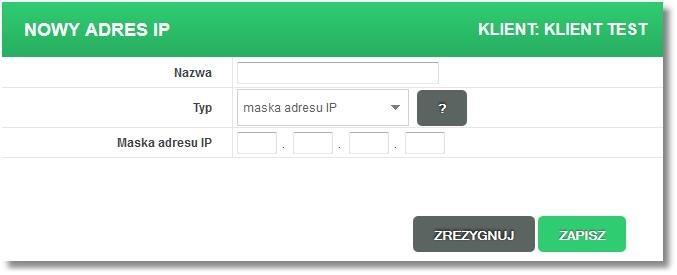 Po zdefiniowaniu danych dla nowego adresu IP należy wybrać przycisk [ZAPISZ]. Zostanie zaprezentowana formatka potwierdzająca dodanie adresu IP.