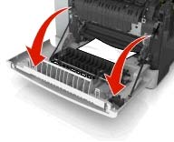 UWAGA GORĄCA POWIERZCHNIA: Wewnętrzne elementy drukarki mogą być gorące. W celu zmniejszenia ryzyka oparzenia, przed dotknięciem danego komponentu należy odczekać, aż ostygnie.
