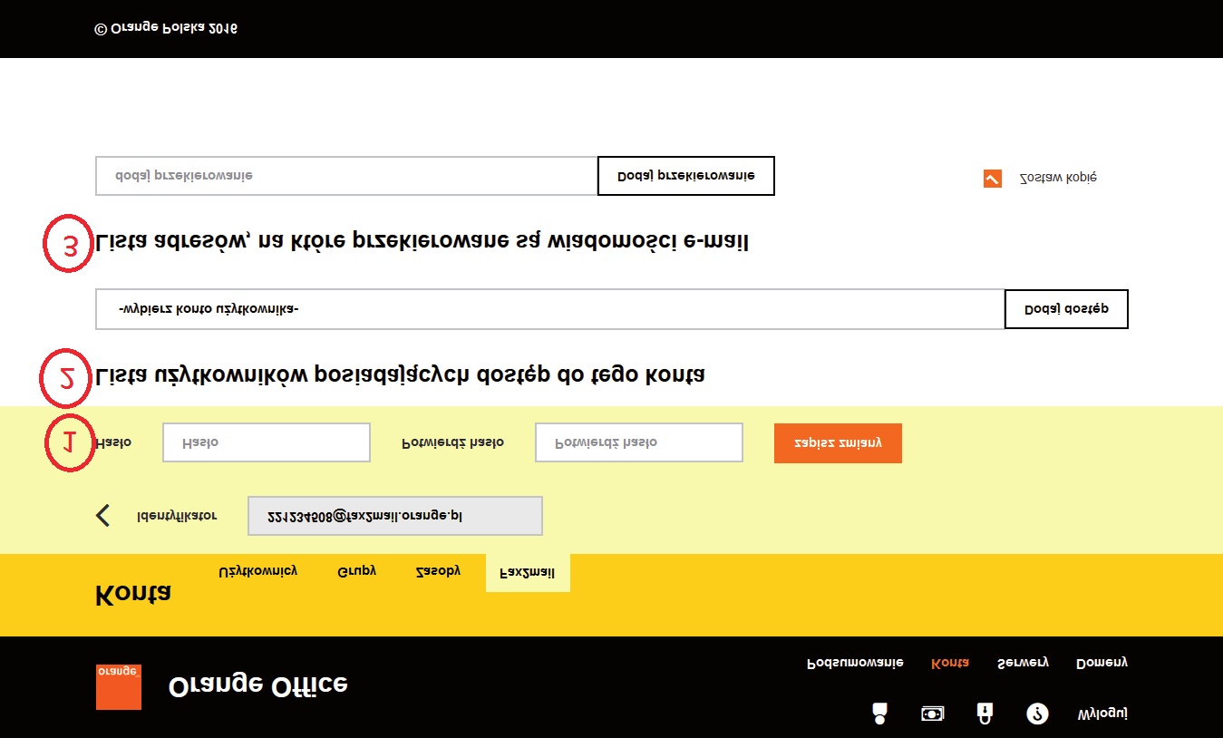 Klikając w identyfikator można edytować uprawnienia do konta fax2mail. 1) Można nadawać lub zmieniać hasło dostępu dla zewnętrznych klientów pocztowych np.