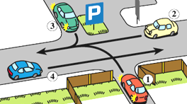 2 4. W przedstawionej sytuacji kierujący: a) pojazdem nr 1 przejeżdża ostatni, b) pojazdem nr 3 ma pierwszeństwo przed pojazdem nr 1, c) pojazdem nr 2 ustępuje pierwszeństwa pojazdowi nr 3 i ma