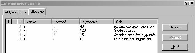 zmienne Wyświetl wymiary jako wartości Wyświetl wymiary jako równania Samodzielnie należy przetrenować widoki wymiarów po włączeniu podanych wyżej opcji.