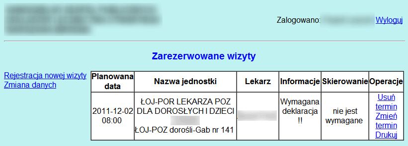 Możemy też dokonać zmian w naszej wizycie (używając odnośników w kolumnie po prawej). 3.