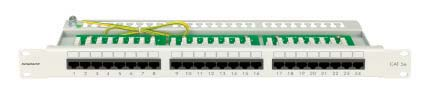 w 19 panel krosowy RJ45 UTP kat.6 19 panel charakteryzujący się masywną metalową obudową. Wysokość panela to 1U a szerokość to 483 mm = 19.