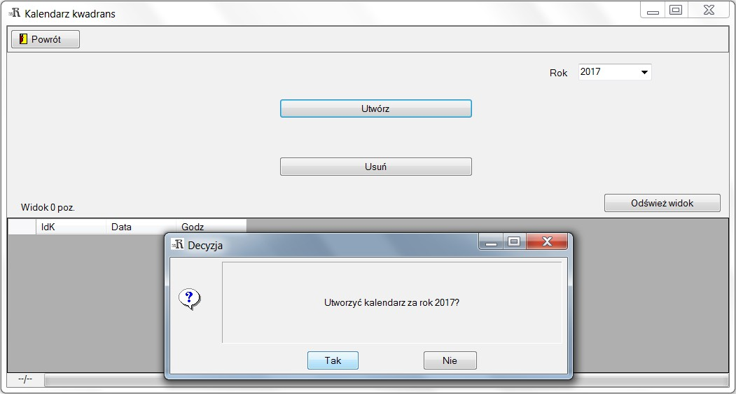 7.3 Uruchamiamy: Administrator->Kalendarze->Kalendarz godzinowy otwarcia oddziału.