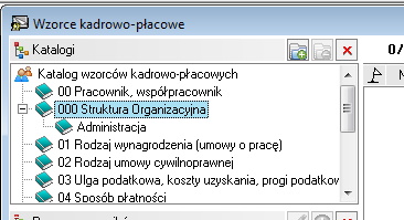 I dalej w lewej części katalogu 000 Struktura Organizacyjna dodajemy podkatalogi struktury organizacyjnej Administracja Sprzedaż Produkcja Brygada A Brygada B i stworzyć strukturę organizacyjną jw.