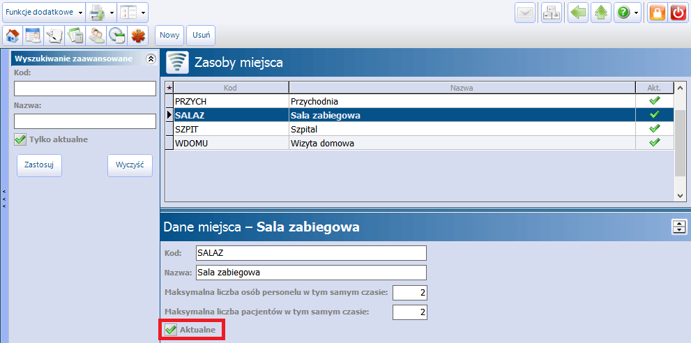 Zasoby miejsca 3.1 Dodanie nowego zasobu W celu dodania nowego zasobu miejsca należy wybrać przycisk formatki.